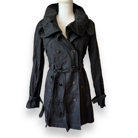 TAHARI Women's Crinkled Mid-Length Black Lightweight Rain Resistant Jacket - Picture 12 of 12